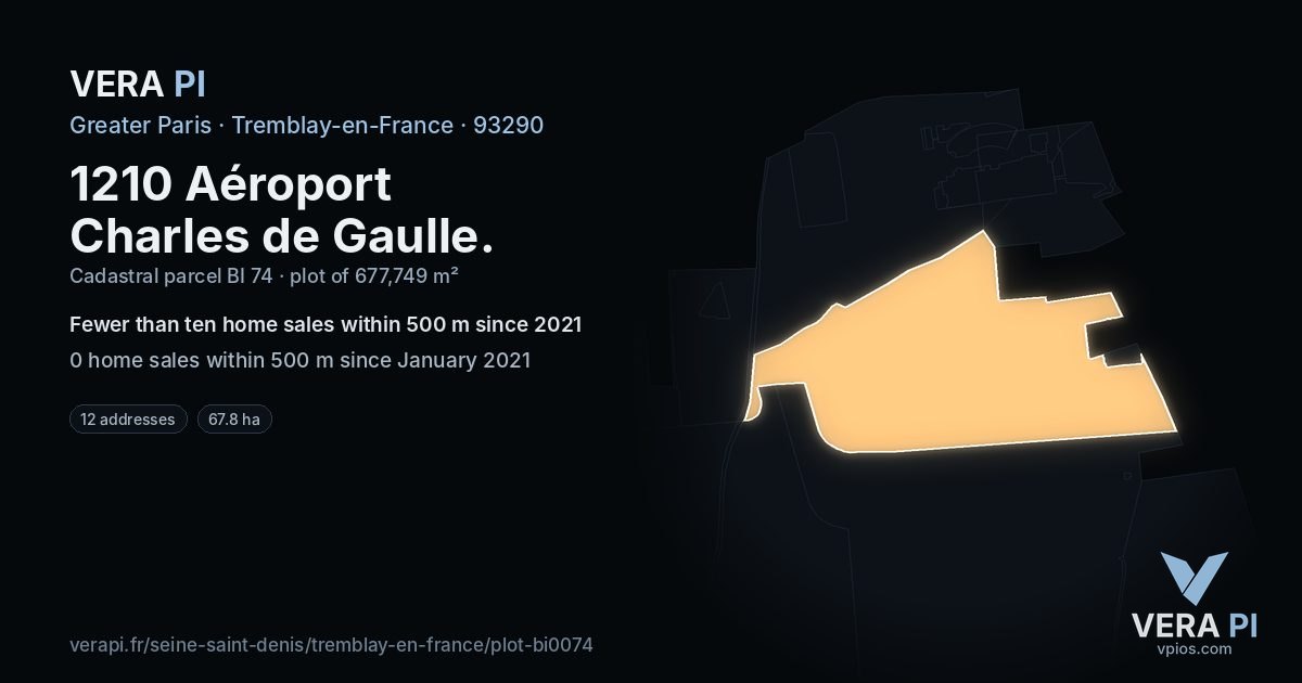 1210 Aéroport Charles de Gaulle, Tremblay-en-France at night – the plot lit, the parcels around coloured by the prices near them