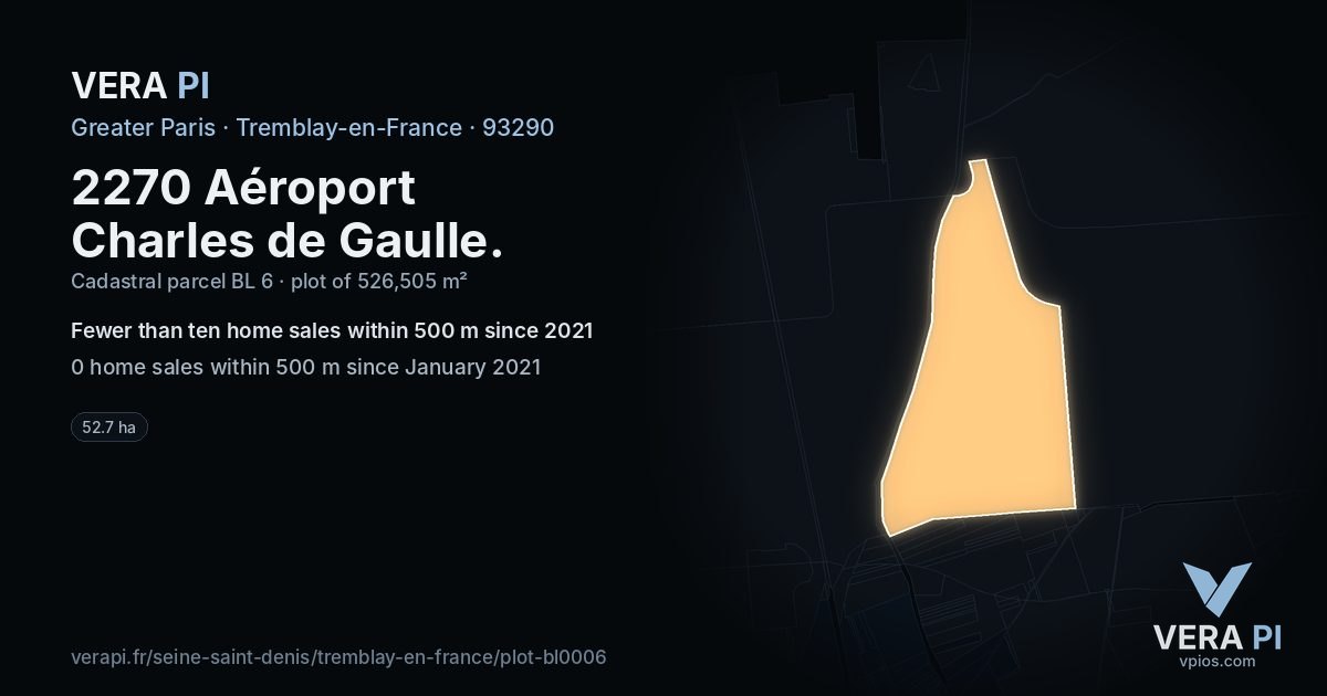 2270 Aéroport Charles de Gaulle, Tremblay-en-France at night – the plot lit, the parcels around coloured by the prices near them