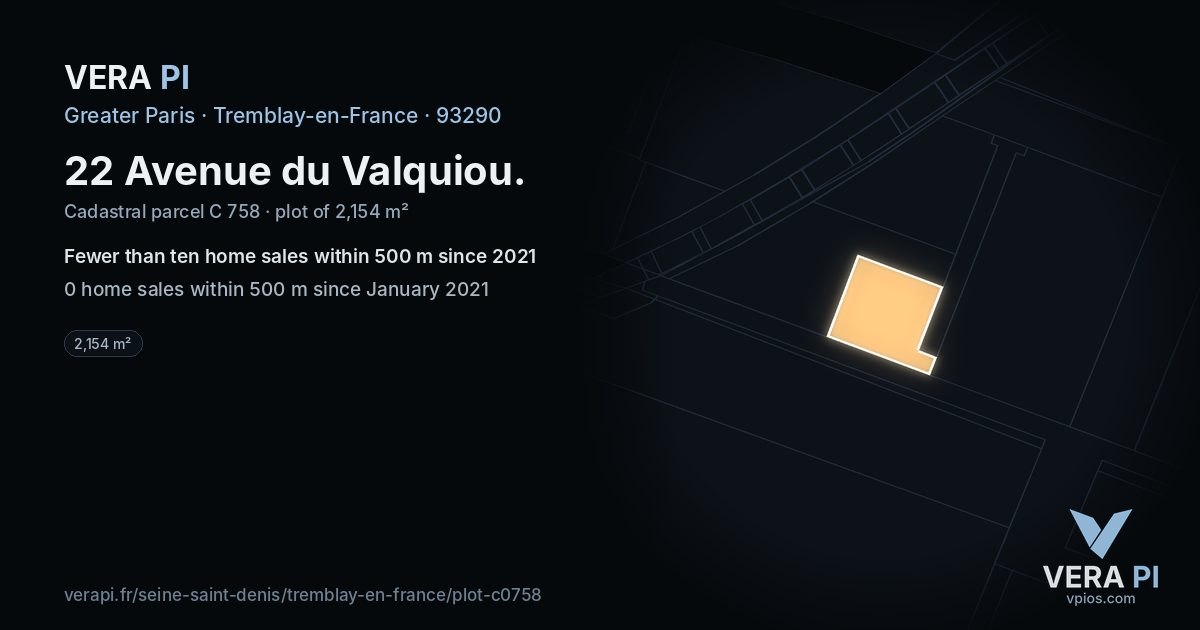 22 Avenue du Valquiou, Tremblay-en-France at night – the plot lit, the parcels around coloured by the prices near them