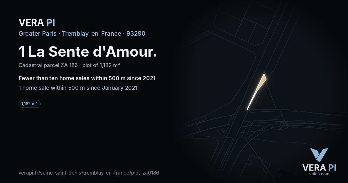 1 La Sente d'Amour, Tremblay-en-France at night – the plot lit, the parcels around coloured by the prices near them