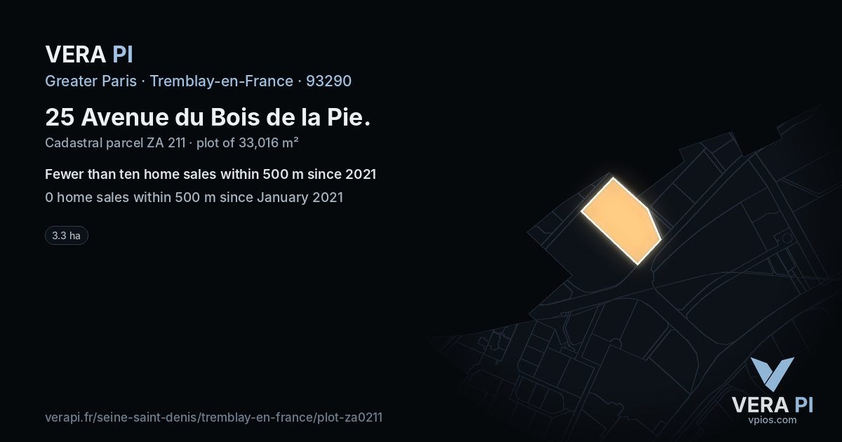 25 Avenue du Bois de la Pie, Tremblay-en-France at night – the plot lit, the parcels around coloured by the prices near them