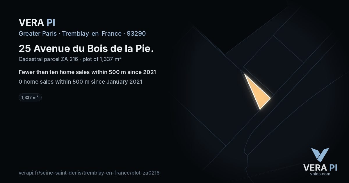 25 Avenue du Bois de la Pie, Tremblay-en-France at night – the plot lit, the parcels around coloured by the prices near them