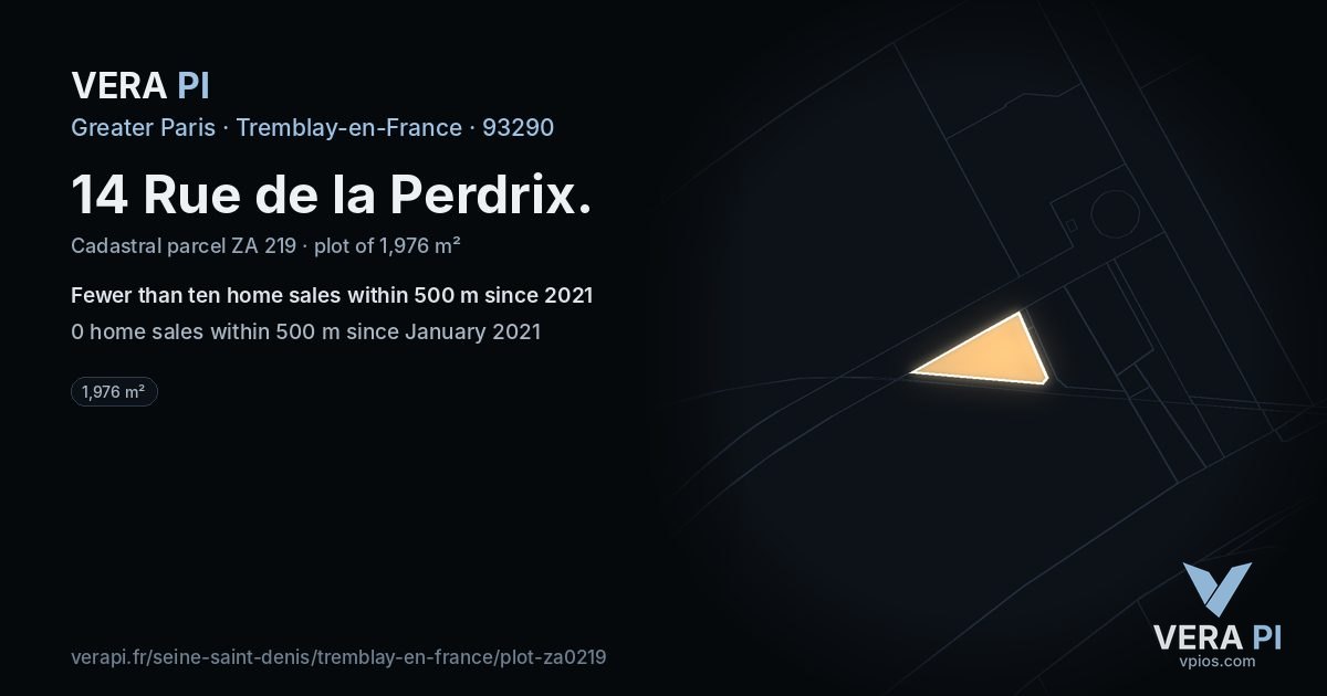 14 Rue de la Perdrix, Tremblay-en-France at night – the plot lit, the parcels around coloured by the prices near them