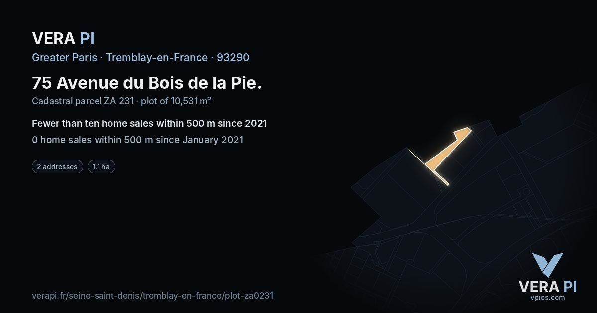 75 Avenue du Bois de la Pie, Tremblay-en-France at night – the plot lit, the parcels around coloured by the prices near them