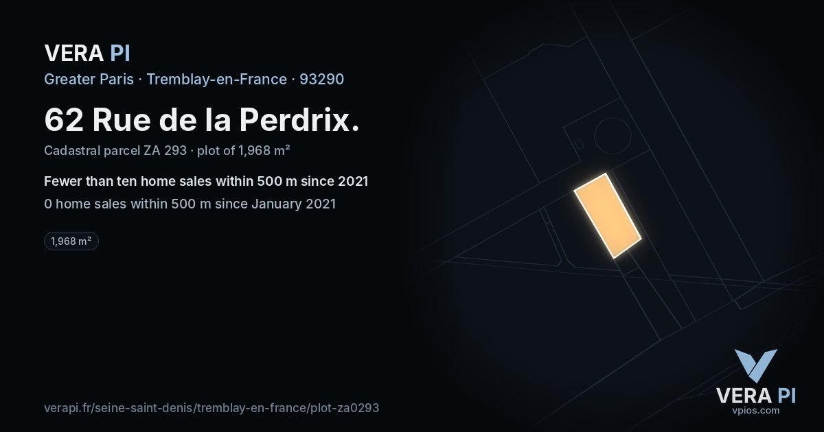 62 Rue de la Perdrix, Tremblay-en-France at night – the plot lit, the parcels around coloured by the prices near them