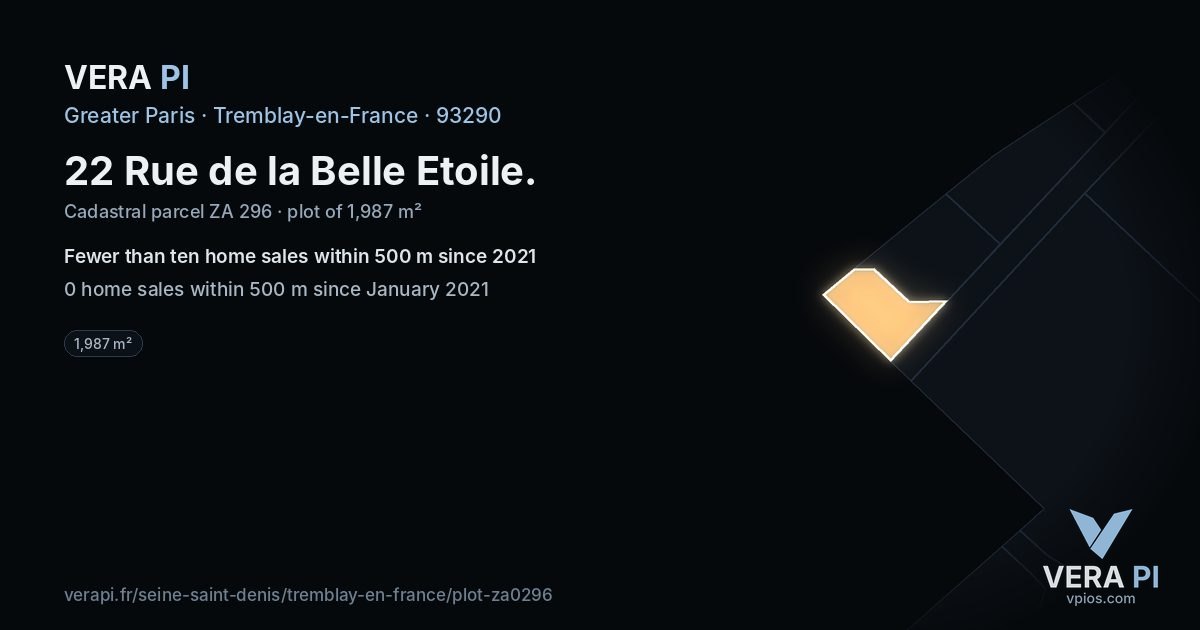 22 Rue de la Belle Etoile, Tremblay-en-France at night – the plot lit, the parcels around coloured by the prices near them