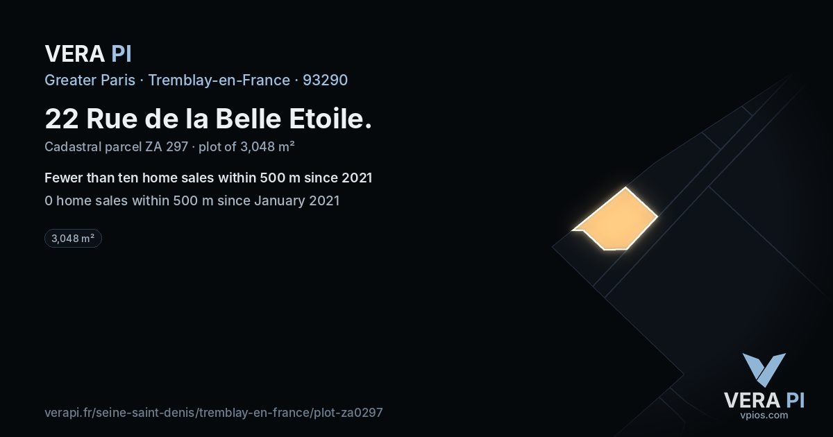 22 Rue de la Belle Etoile, Tremblay-en-France at night – the plot lit, the parcels around coloured by the prices near them