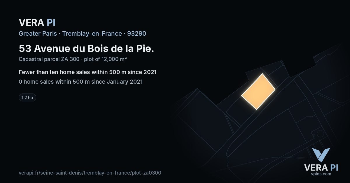 53 Avenue du Bois de la Pie, Tremblay-en-France at night – the plot lit, the parcels around coloured by the prices near them