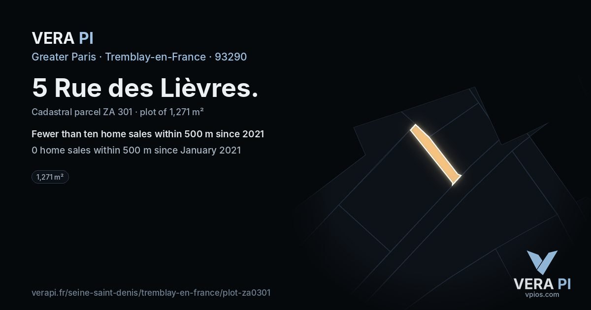 5 Rue des Lièvres, Tremblay-en-France at night – the plot lit, the parcels around coloured by the prices near them