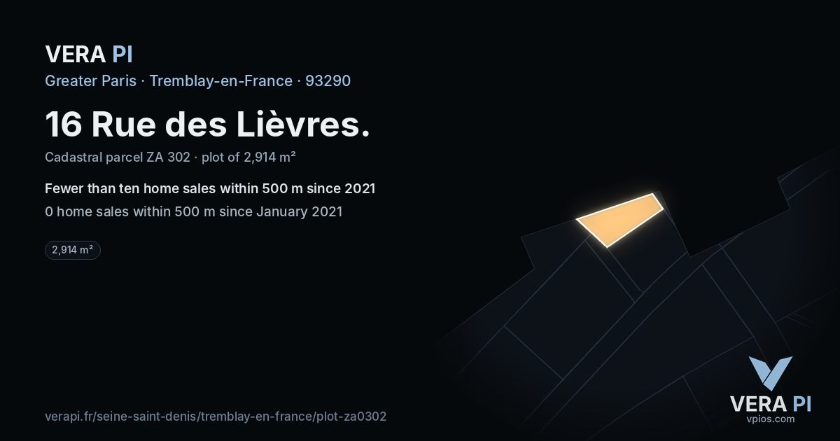 16 Rue des Lièvres, Tremblay-en-France at night – the plot lit, the parcels around coloured by the prices near them