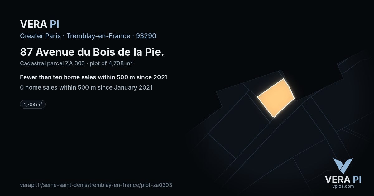 87 Avenue du Bois de la Pie, Tremblay-en-France at night – the plot lit, the parcels around coloured by the prices near them