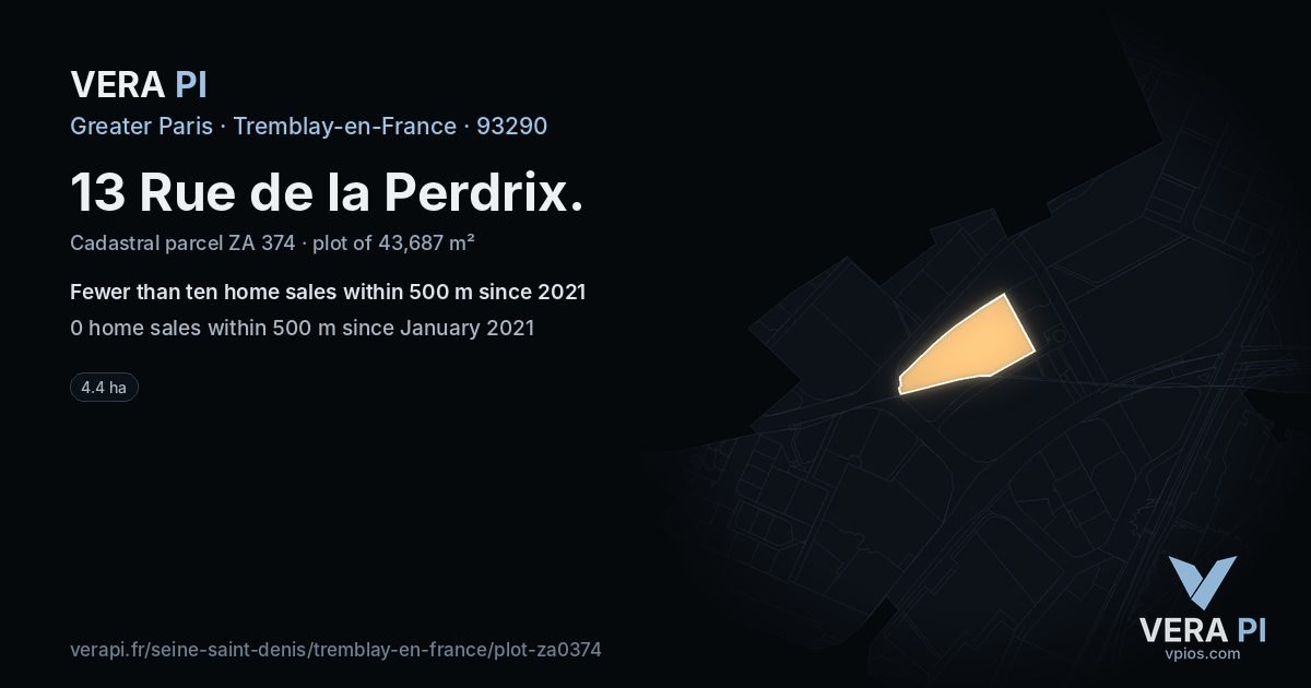 13 Rue de la Perdrix, Tremblay-en-France at night – the plot lit, the parcels around coloured by the prices near them