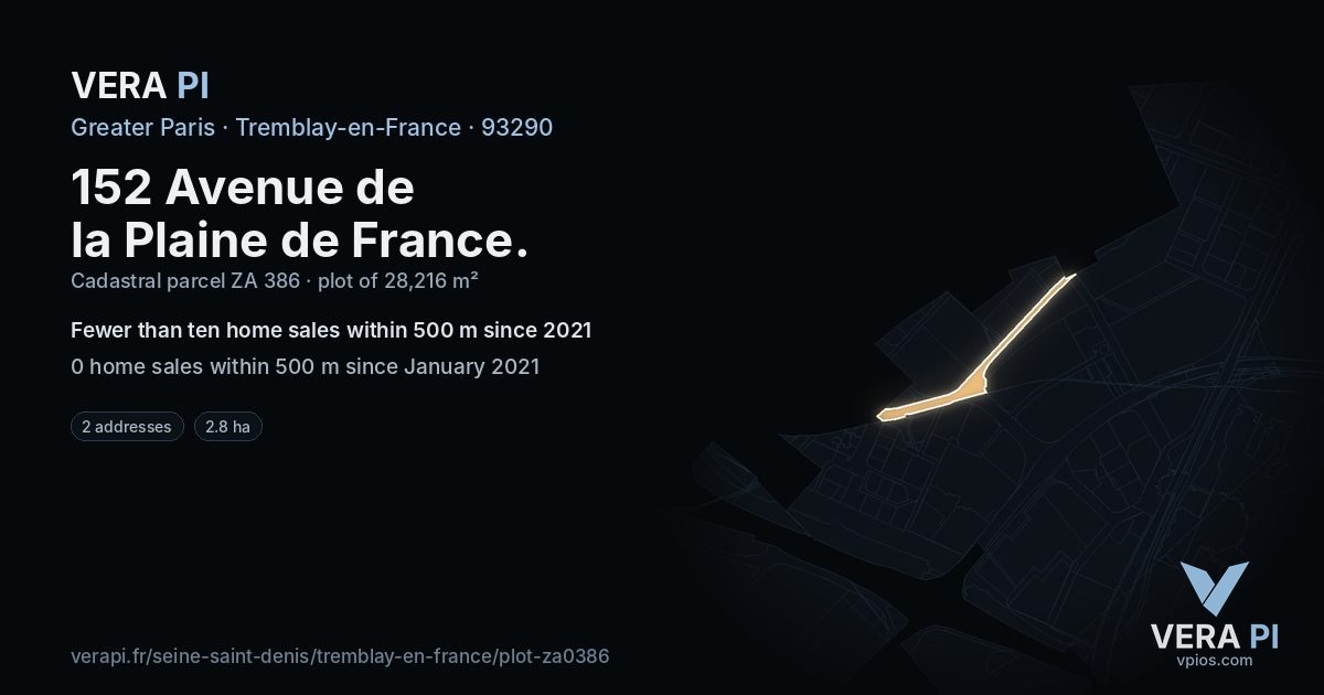 152 Avenue de la Plaine de France, Tremblay-en-France at night – the plot lit, the parcels around coloured by the prices near them
