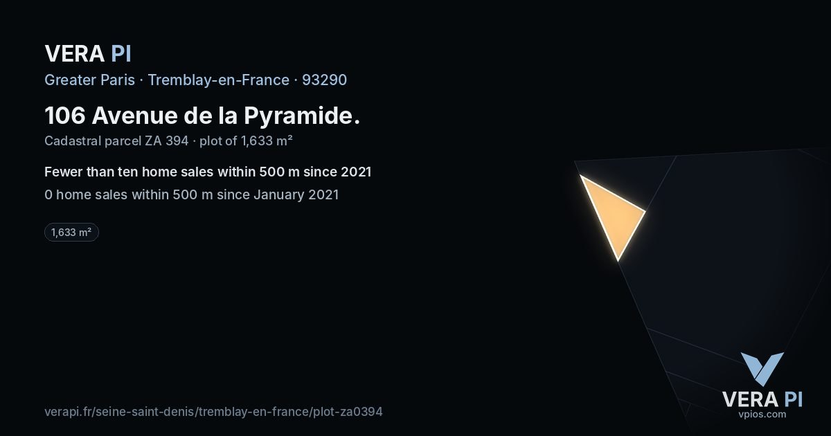 106 Avenue de la Pyramide, Tremblay-en-France at night – the plot lit, the parcels around coloured by the prices near them