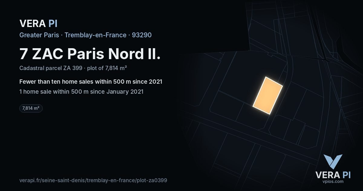 7 ZAC Paris Nord II, Tremblay-en-France at night – the plot lit, the parcels around coloured by the prices near them