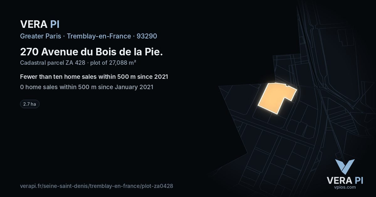 270 Avenue du Bois de la Pie, Tremblay-en-France at night – the plot lit, the parcels around coloured by the prices near them