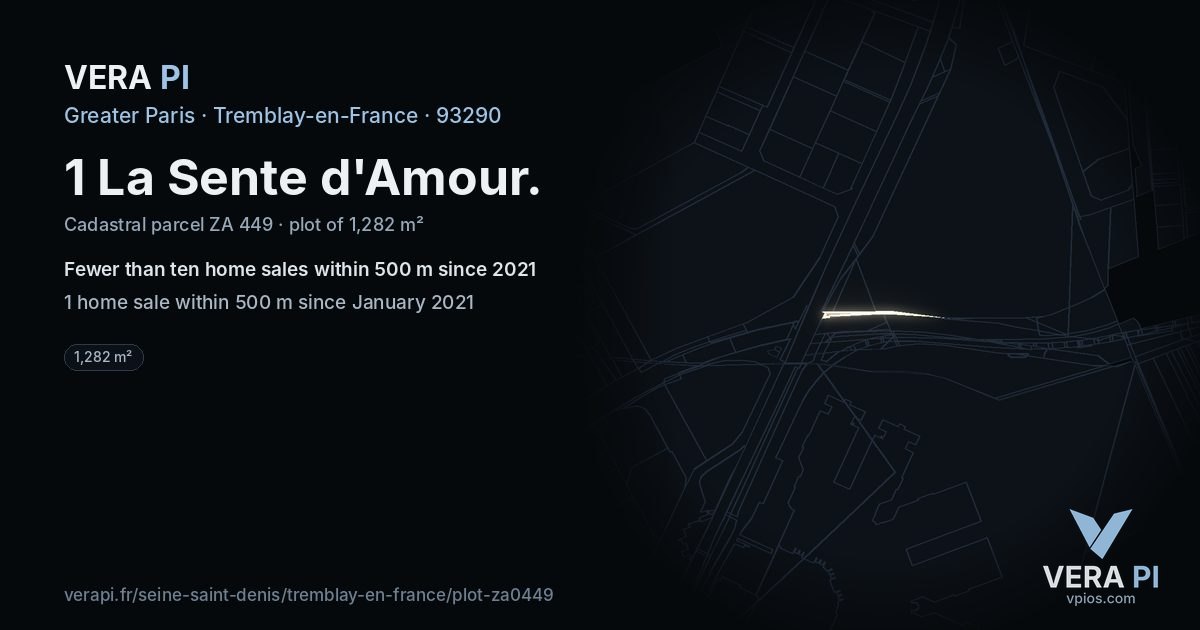 1 La Sente d'Amour, Tremblay-en-France at night – the plot lit, the parcels around coloured by the prices near them