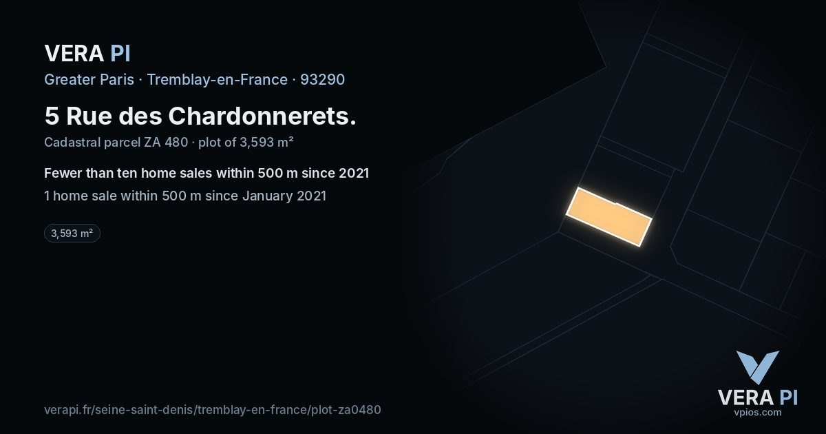 5 Rue des Chardonnerets, Tremblay-en-France at night – the plot lit, the parcels around coloured by the prices near them