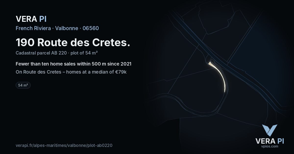 190 Route des Cretes, Valbonne at night – the plot lit, the parcels around coloured by the prices near them