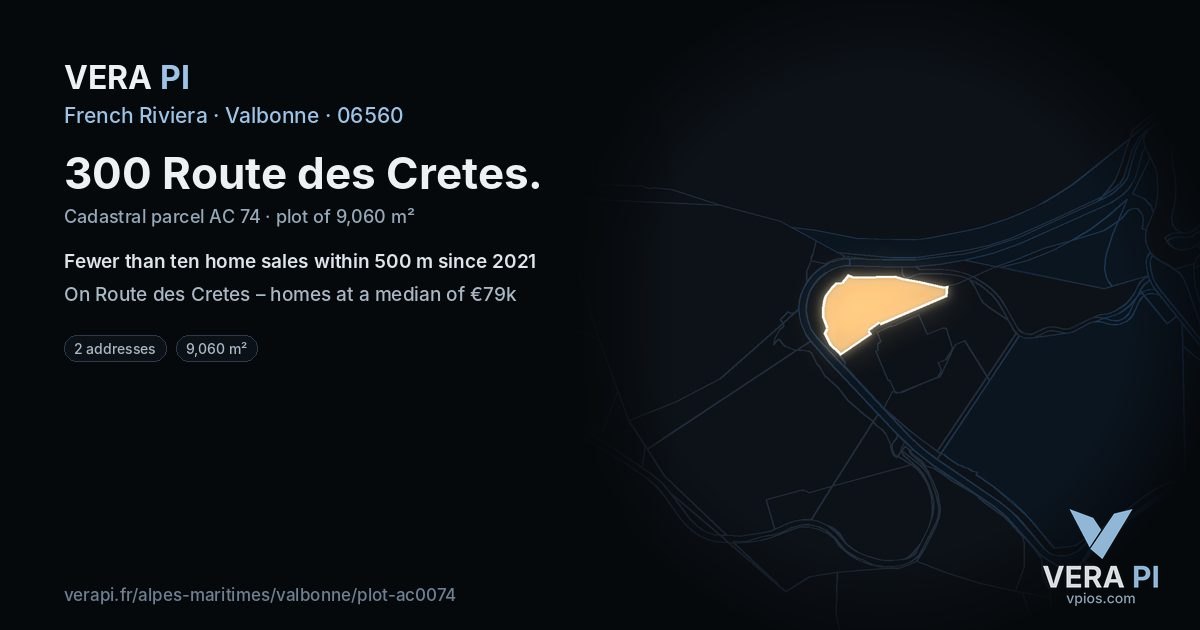 300 Route des Cretes, Valbonne at night – the plot lit, the parcels around coloured by the prices near them