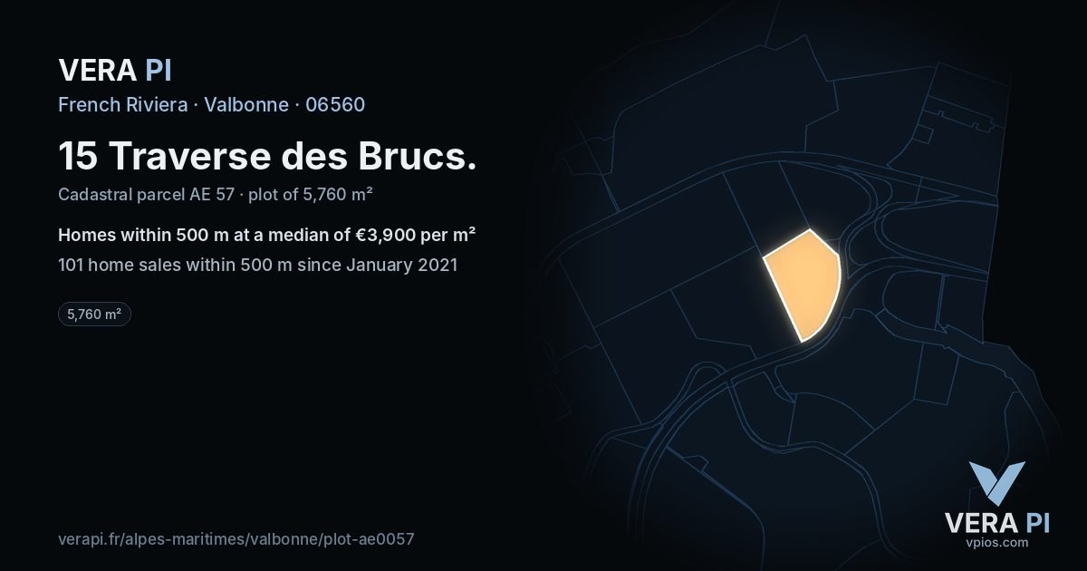 15 Traverse des Brucs, Valbonne at night – the plot lit, the parcels around coloured by the prices near them