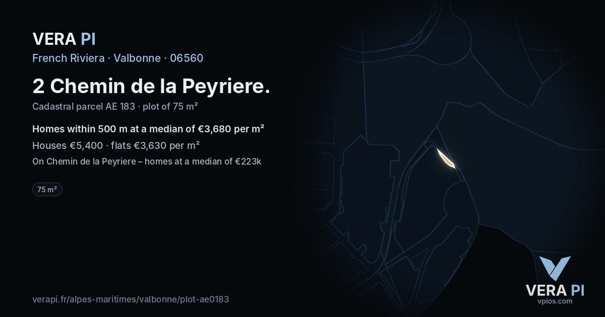 2 Chemin de la Peyriere, Valbonne at night – the plot lit, the parcels around coloured by the prices near them