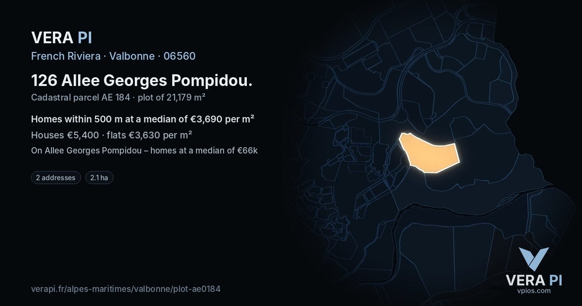 126 Allee Georges Pompidou, Valbonne at night – the plot lit, the parcels around coloured by the prices near them