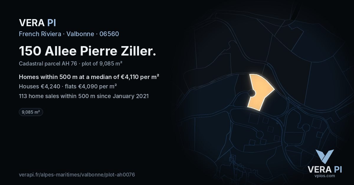 150 Allee Pierre Ziller, Valbonne at night – the plot lit, the parcels around coloured by the prices near them