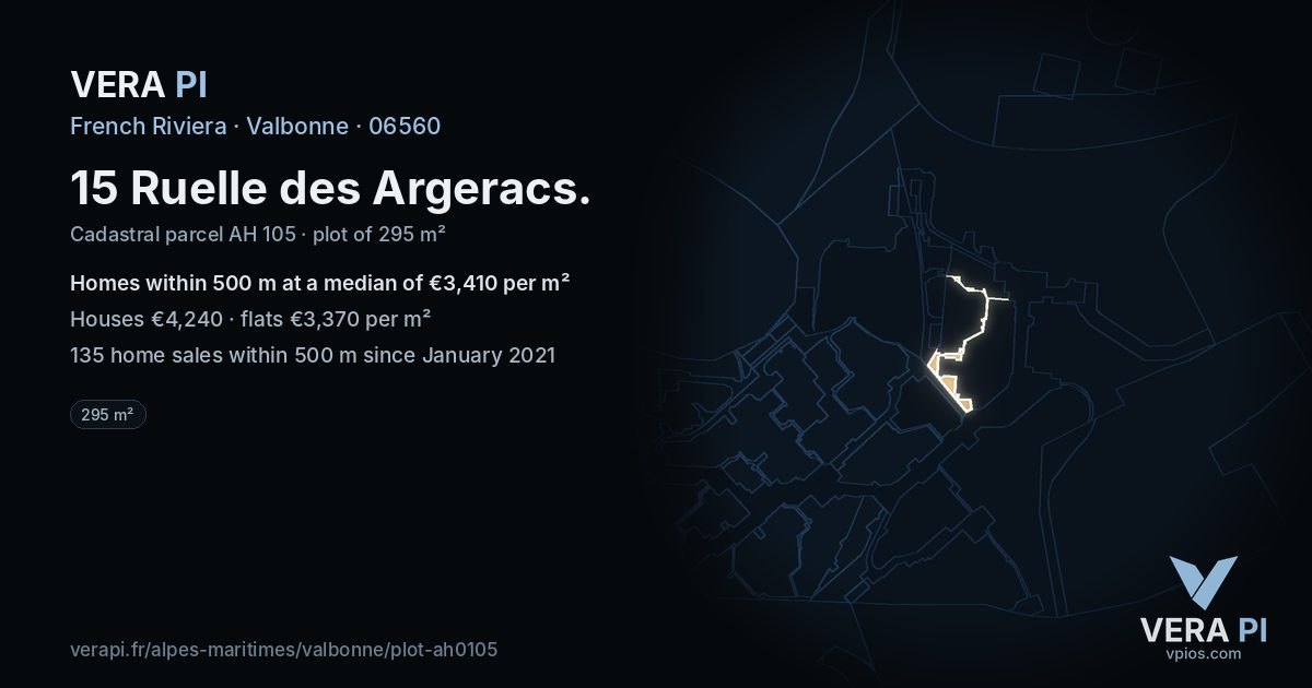15 Ruelle des Argeracs, Valbonne at night – the plot lit, the parcels around coloured by the prices near them