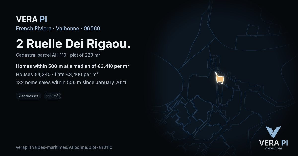 2 Ruelle Dei Rigaou, Valbonne at night – the plot lit, the parcels around coloured by the prices near them