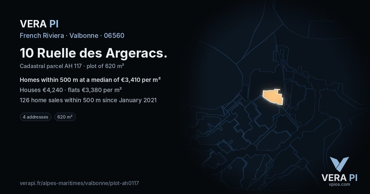 10 Ruelle des Argeracs, Valbonne at night – the plot lit, the parcels around coloured by the prices near them