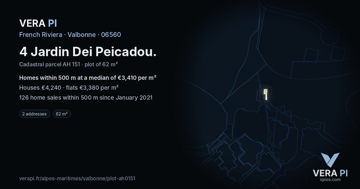 4 Jardin Dei Peicadou, Valbonne at night – the plot lit, the parcels around coloured by the prices near them