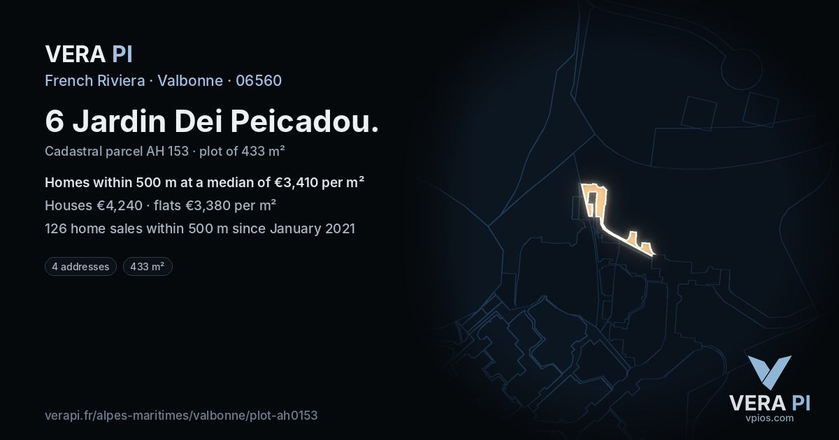 6 Jardin Dei Peicadou, Valbonne at night – the plot lit, the parcels around coloured by the prices near them