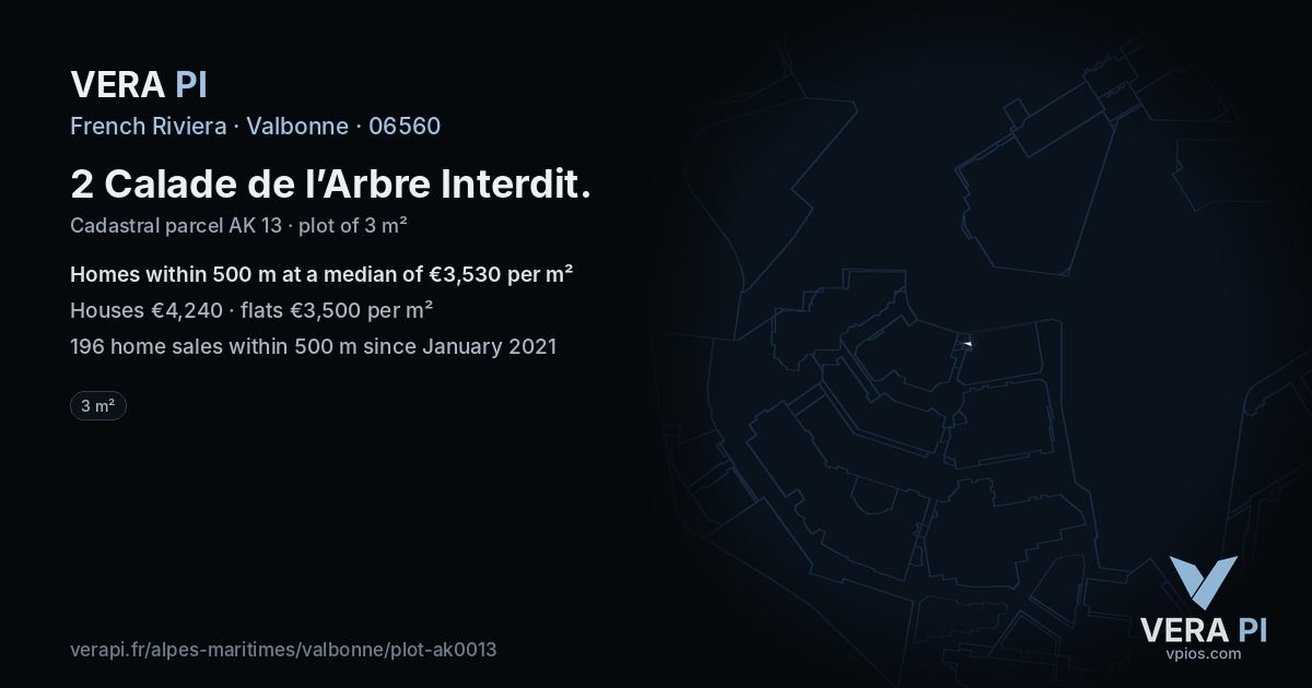 2 Calade de l’Arbre Interdit, Valbonne at night – the plot lit, the parcels around coloured by the prices near them
