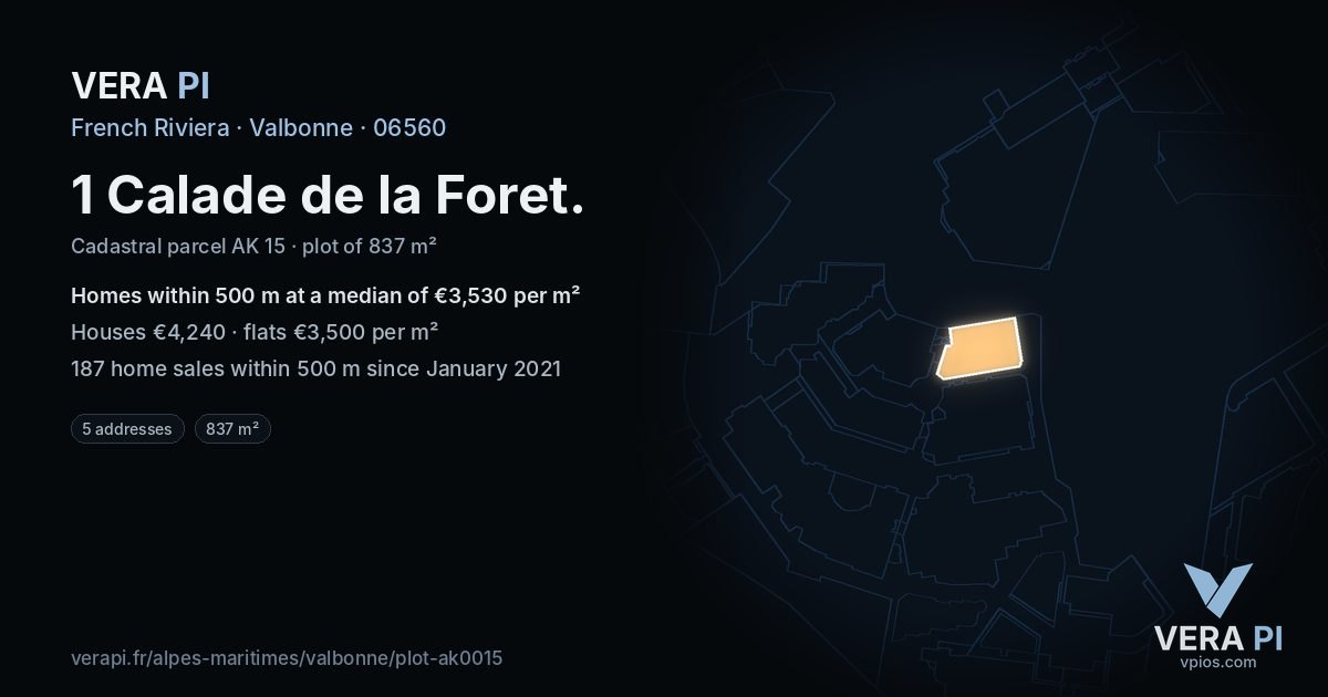 1 Calade de la Foret, Valbonne at night – the plot lit, the parcels around coloured by the prices near them