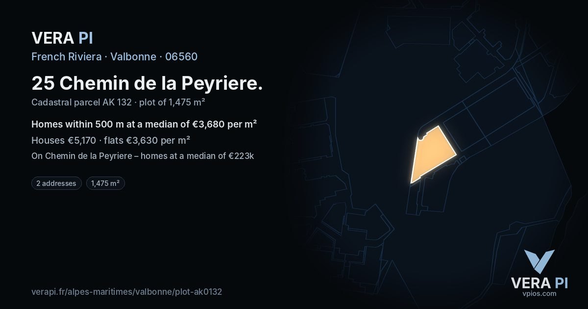 25 Chemin de la Peyriere, Valbonne at night – the plot lit, the parcels around coloured by the prices near them