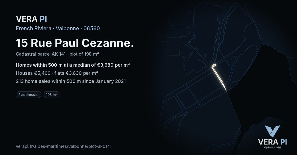 15 Rue Paul Cezanne, Valbonne at night – the plot lit, the parcels around coloured by the prices near them