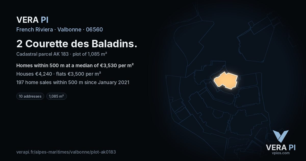 2 Courette des Baladins, Valbonne at night – the plot lit, the parcels around coloured by the prices near them