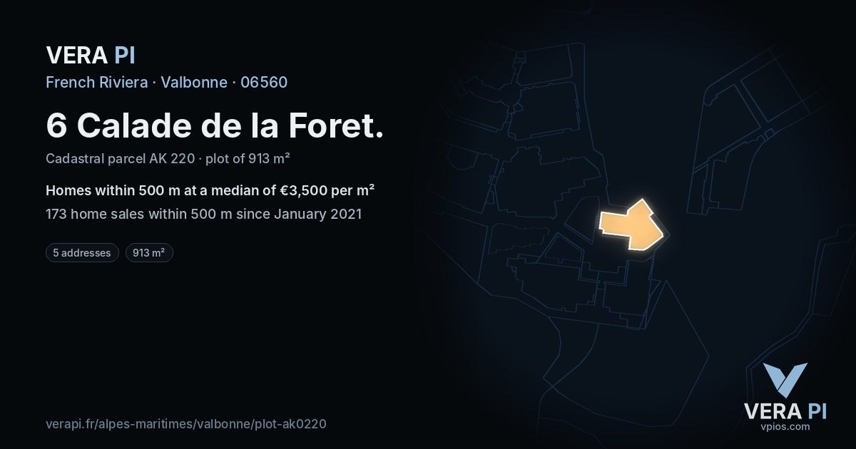 6 Calade de la Foret, Valbonne at night – the plot lit, the parcels around coloured by the prices near them