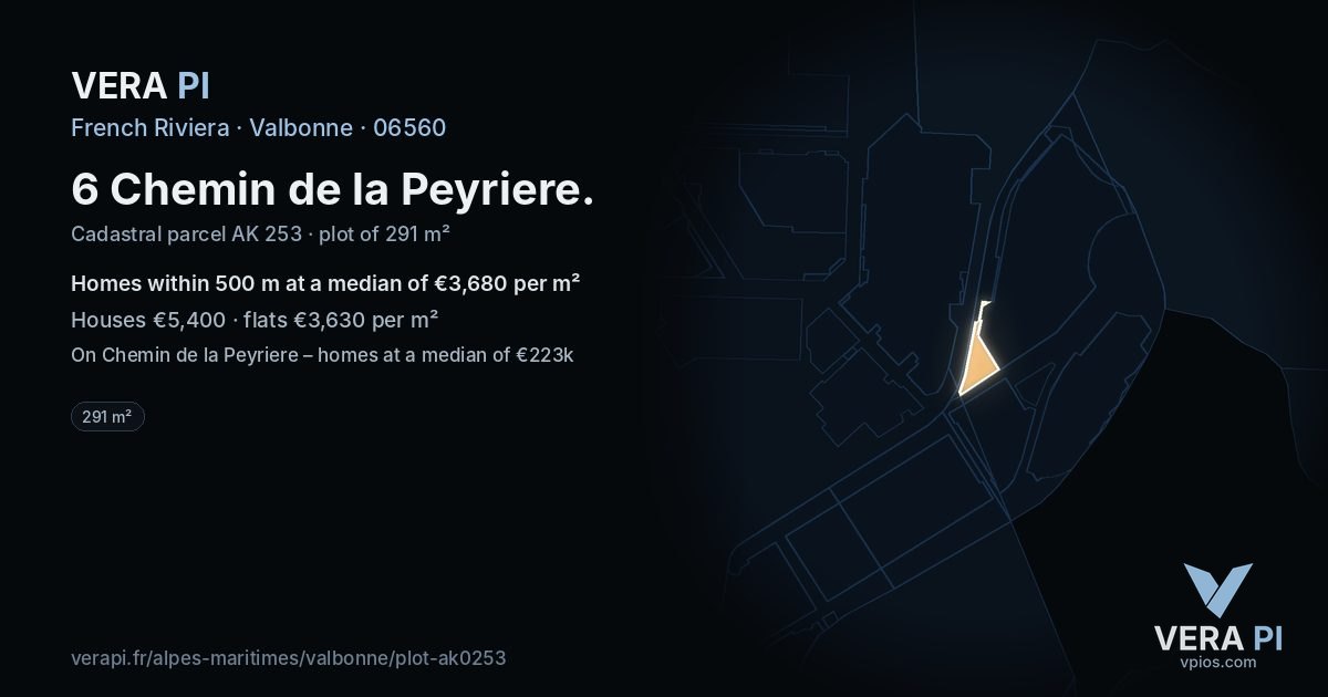 6 Chemin de la Peyriere, Valbonne at night – the plot lit, the parcels around coloured by the prices near them