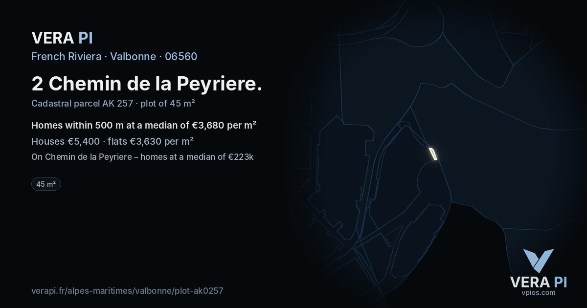 2 Chemin de la Peyriere, Valbonne at night – the plot lit, the parcels around coloured by the prices near them