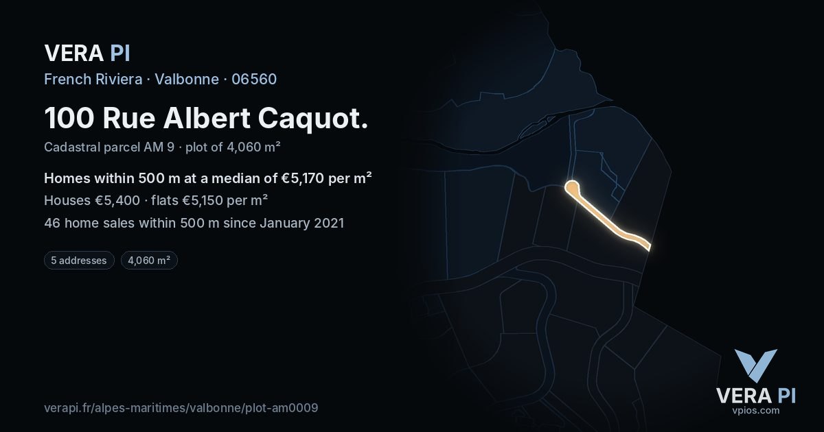100 Rue Albert Caquot, Valbonne at night – the plot lit, the parcels around coloured by the prices near them