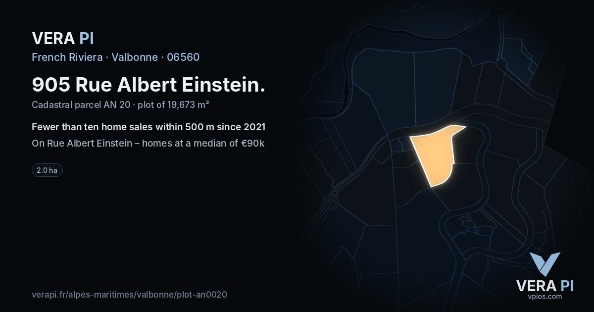 905 Rue Albert Einstein, Valbonne at night – the plot lit, the parcels around coloured by the prices near them