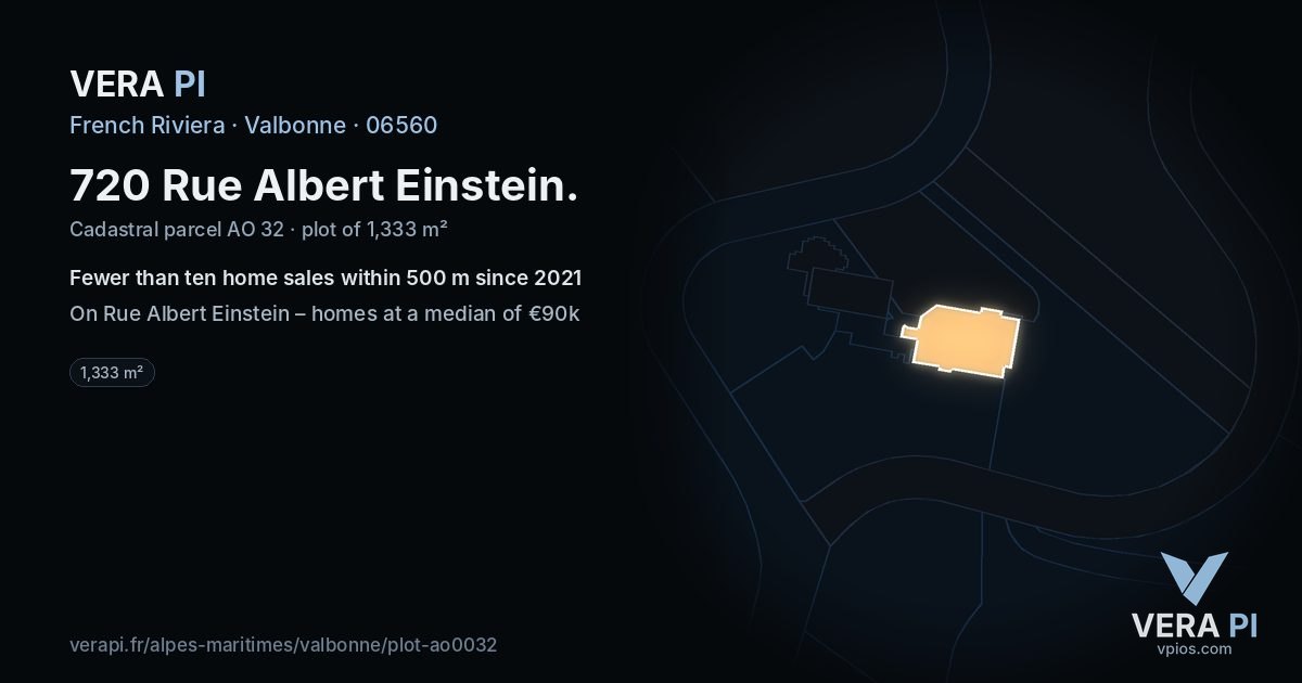 720 Rue Albert Einstein, Valbonne at night – the plot lit, the parcels around coloured by the prices near them