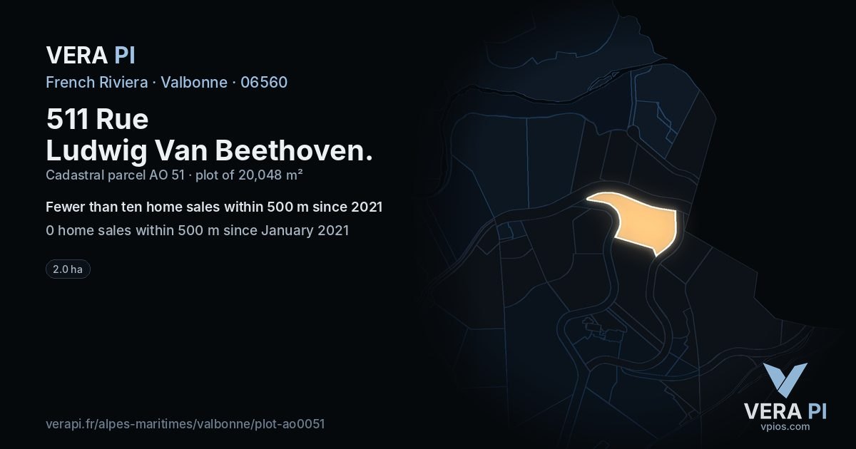 511 Rue Ludwig Van Beethoven, Valbonne at night – the plot lit, the parcels around coloured by the prices near them