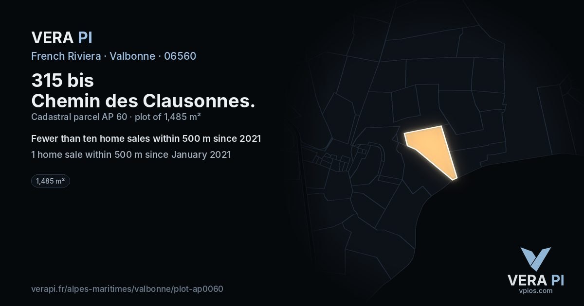 315 bis Chemin des Clausonnes, Valbonne at night – the plot lit, the parcels around coloured by the prices near them