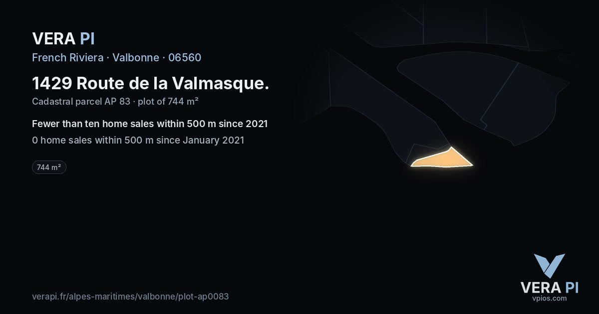 1429 Route de la Valmasque, Valbonne at night – the plot lit, the parcels around coloured by the prices near them