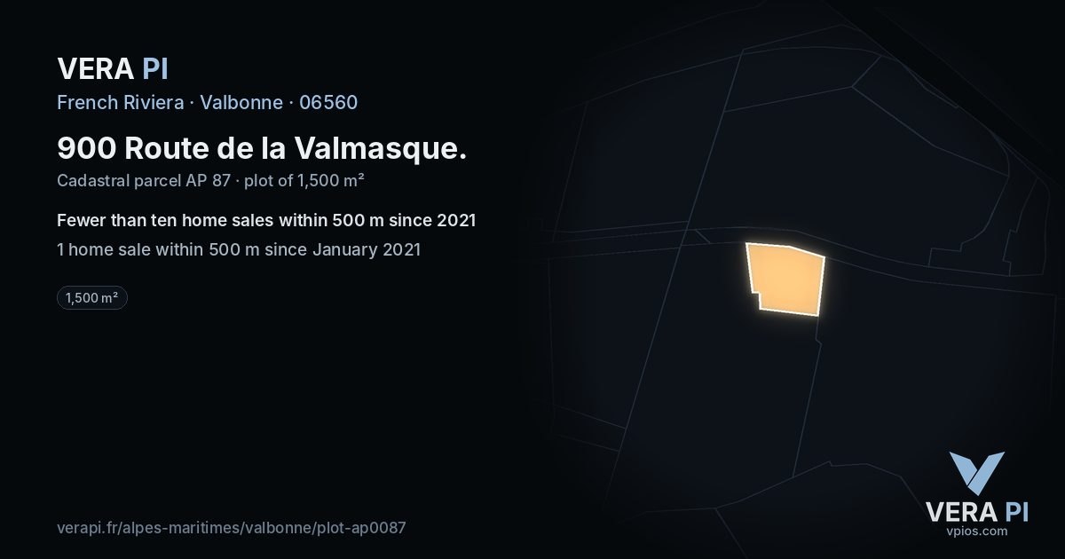 900 Route de la Valmasque, Valbonne at night – the plot lit, the parcels around coloured by the prices near them