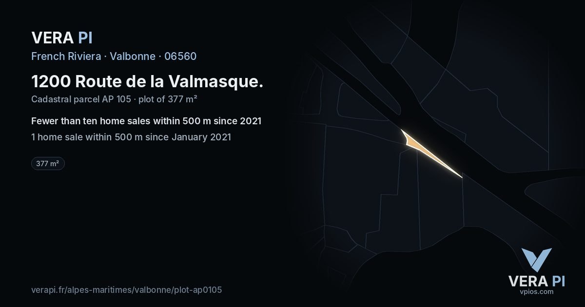 1200 Route de la Valmasque, Valbonne at night – the plot lit, the parcels around coloured by the prices near them