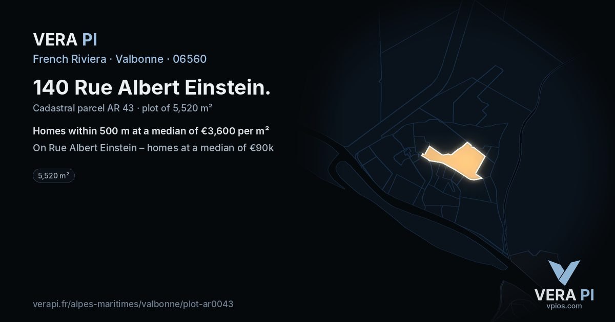 140 Rue Albert Einstein, Valbonne at night – the plot lit, the parcels around coloured by the prices near them